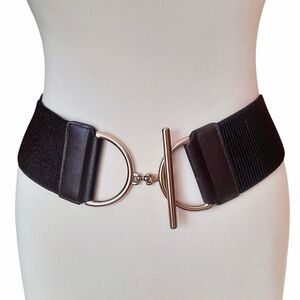 CHICO'S Brown Ribbed Stretch 3" Wide Belt w/2pc Gold Toggle/D-Ring Closure S/M